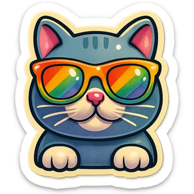 Make the sunglasses rainbow colored, keep the cat and style the same, with no background. sticker