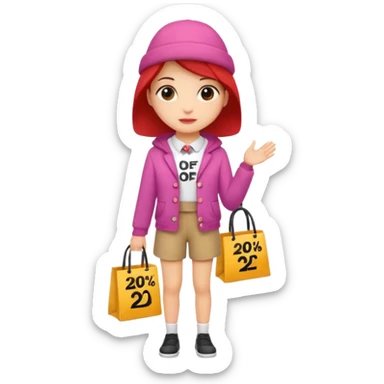 Person who is waiting the sale promotion with 20% off sign, wearing cute outfit sticker