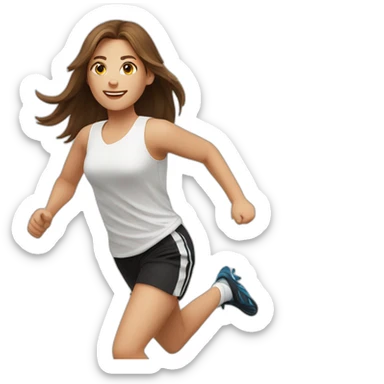 Caucasian girl with brown long hair running with a soccer ball wearing White short and black shorts sticker