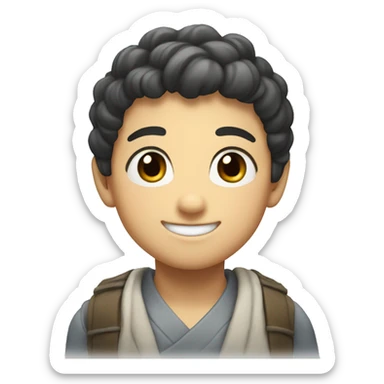 Young Japanese smiling, With black banded eyes sticker