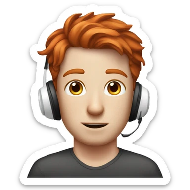 Red hair white boy freckle with headset on sticker