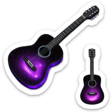 Realistic neon Purple to black acoustic guitar with sparkly shiny glitter and diamonds on it. sticker