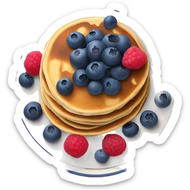 Blueberry pancakes on the plate with the raspberry on the top sticker