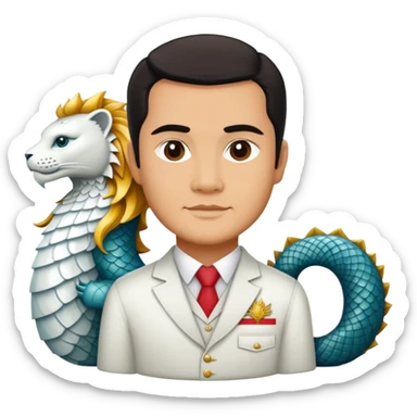 me gustaria que fusionaras el rostro de Cruz Gabaldon con la imagen del merlion de singapur sticker