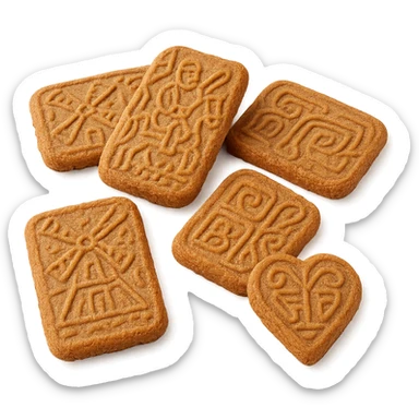 speculoos cookies, classic Belgian spiced shortcrust biscuits, golden brown, crisp texture, with traditional molded patterns, on a white background sticker