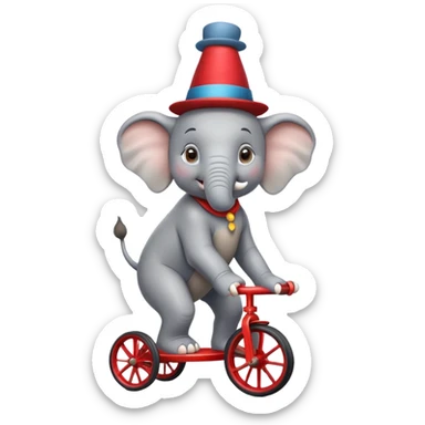 Funny elephant balancing on a tiny tricycle, circus performer sticker