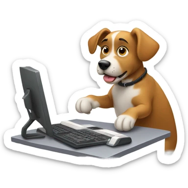 dog working on computer sticker