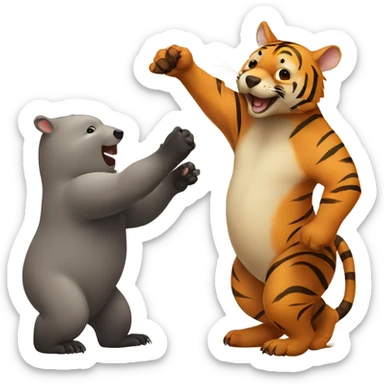 Wombat high fiving tiger sticker