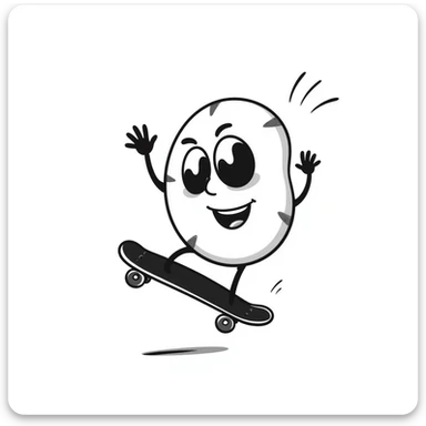 a hand drawn doodle of money riding a skateboard sticker