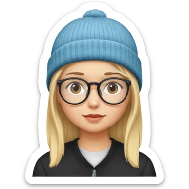 Blonde girl wearing glasses and beanie sticker