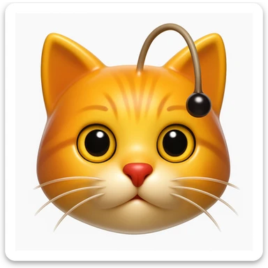 Make a cat face emoji that looks exactly like the reference image, in iOS emoji style. 3D, shiny, smooth gradients, soft shadows, realistic cat face, classic emoji look. Add a glossy effect to the fur. sticker