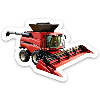 Case IH Axial-Flow 8250 (2022) – Cinematic-realistic Case IH Axial-Flow 8250 harvester, its deep red body towering over endless wheat fields. The massive cutting header slices through golden crops, sending a steady stream of grain into the bin as dust and chaff swirl in the afternoon sun. sticker