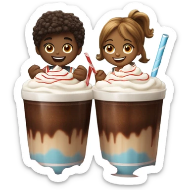boy and girl sharing root beer floats  sticker