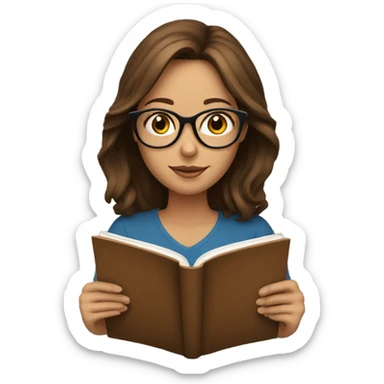 Brown haired woman reading a book with glasses sticker