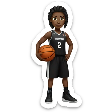 A white-skinned brunette basketball player in a black full-length uniform sticker