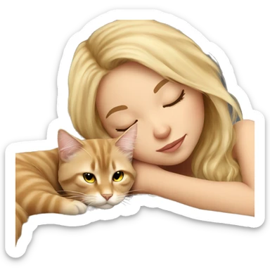 Pretty blonde girl sleeping with her beige main coon cat sticker