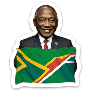 President Cyril Ramaphosa with the flag of South Africa behind him sticker