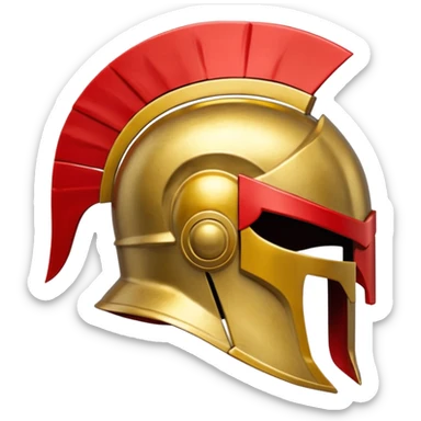 Side view of a gold Spartan helment with red ascents and then the crest is both red and gold sticker