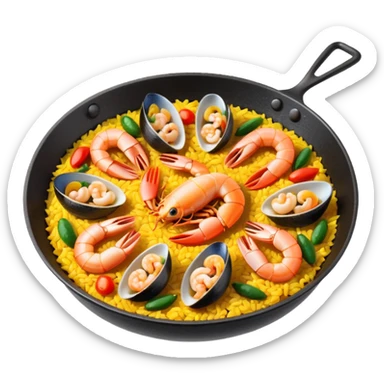 paella emoji, simplified pan with rice and seafood, expressive and cute sticker
