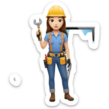 beautiful girl with long brown hair constructing new lounge room area with flat screen tv and couch sticker