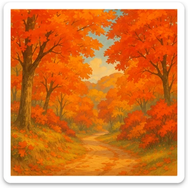 fall season scene with colorful autumn leaves, cozy atmosphere, ghibli style sticker