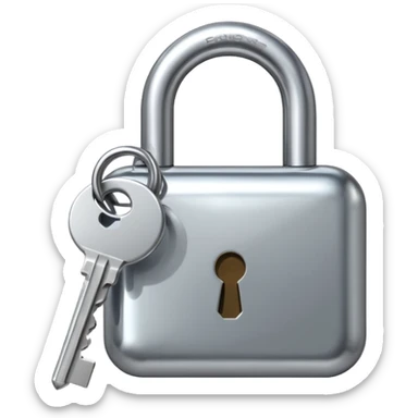 A chrome silver lock and key emoji, smooth metallic surfaces, glossy reflections, luxury swag vibe, minimal iOS emoji style, centered on clean white background sticker