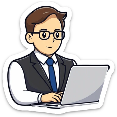 Male office worker with laptop sticker