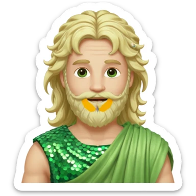 Zephyr, God of Spring Roman Deities with long blonde wavy hair and beard, pale green sequin toga sticker