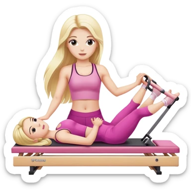 Pink Pilates princess, white skin, long blonde hair, in a Pilates table work sticker