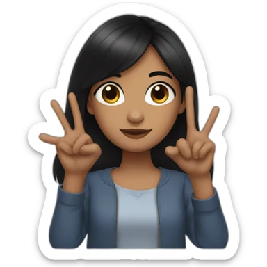 black hair girl make peace with one hand sticker