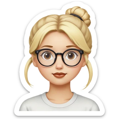 a girl that has blond hair in a bun and she wears glasses and she has a beauty mark on the upper right side of her mouth sticker
