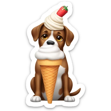 Dog with a icecream cone on its head sticker