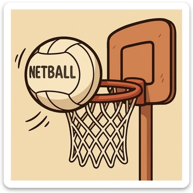 a netball going through a hoop, playful cartoon style sticker