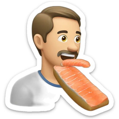 a man eating bread with a piece of raw salmon on it and dill on top sticker