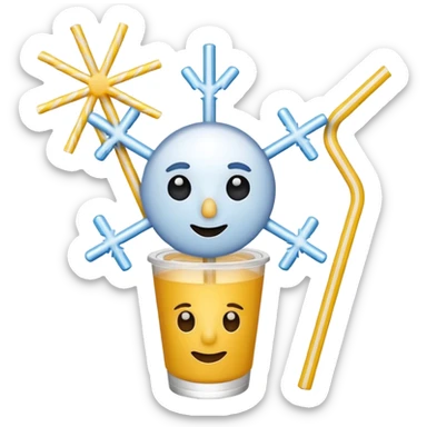 Snowflake with a face holding a straw sticker