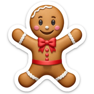 Gingerbread man with a red bow with white logotype "S" sticker