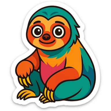 exotic sloth with multicolor fur, big eyes sticker