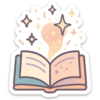 open book with magic flying out — stars, glow, magical sparks, Chinese eastern style, thin clean outlines, soft rounded shapes, pastel palette #98B5BC, #B5B3C1, #C9A3C9, #E4C0CA, #F7DCD1, #F7C0AA, detailed shadows and highlights, soft lighting, transparent background, no decorative elements sticker