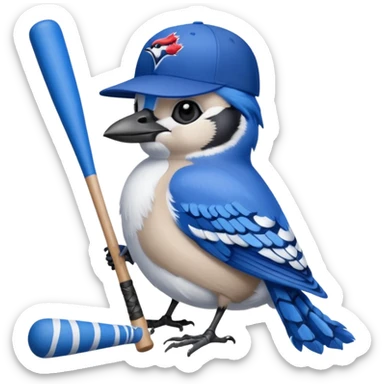 bluejay standing with baseball bat, wearing toronto blue jays baseball hat, sitting on  goose
 sticker