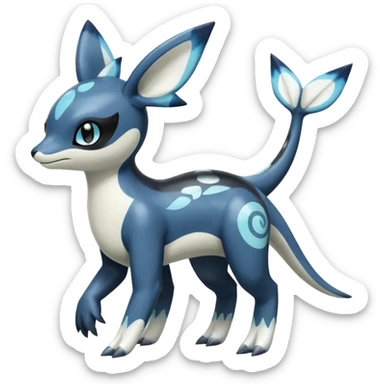 Black and white smooth glossy soft hot Meloetta-Dialga-Orca-Vaporeon-Umbreon-Pokémon-Fakémon-fusion-hybrid-creature (full body), 4-legged,  sticker