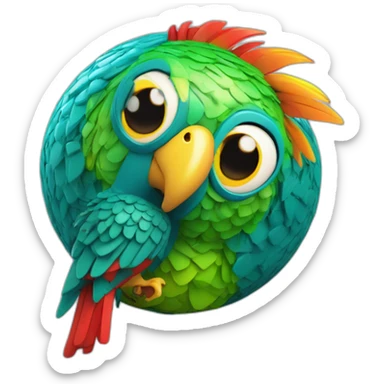 3d sphere with a cartoon courageous target Parrot skin texture with futuristic eyes sticker