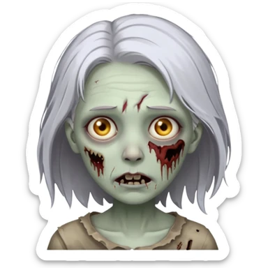 A pale zombie girl with white grey hair sticker