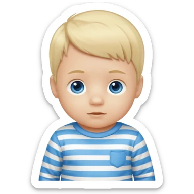 Blonde hair blue eyed infant boy wearing am sticker