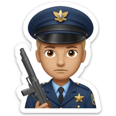 Officer with peaked cap + mini gun, half body sticker