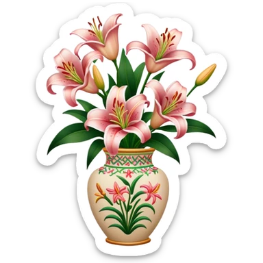 Lilies in embroided vase  sticker