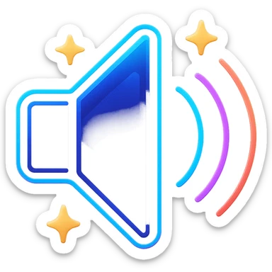 volume icon with dark purple, blue, and black base, bright accents, complex gradients, stars, bright neon border, elegant futuristic speaker symbol, glow and lighting effects, sophisticated futuristic icon style sticker