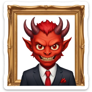 round oil painting in frame, portrait of a demon in a suit sticker