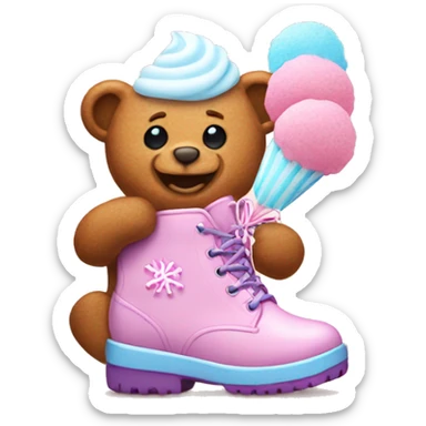Gingerbread bear eating cookie and wearing cotton candy boots sticker