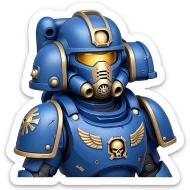 Space Marine warrior with power armor and helmet sticker