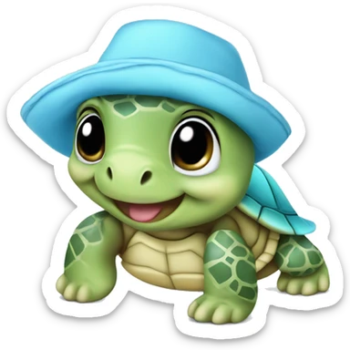 Cute baby turtle with pastel blue bandana and hat sticker